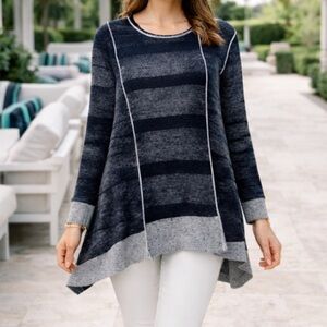 Nina Raynor Delray Beach Navy Knit Tunic  A-Line Asymmetrical Excellent Size XL